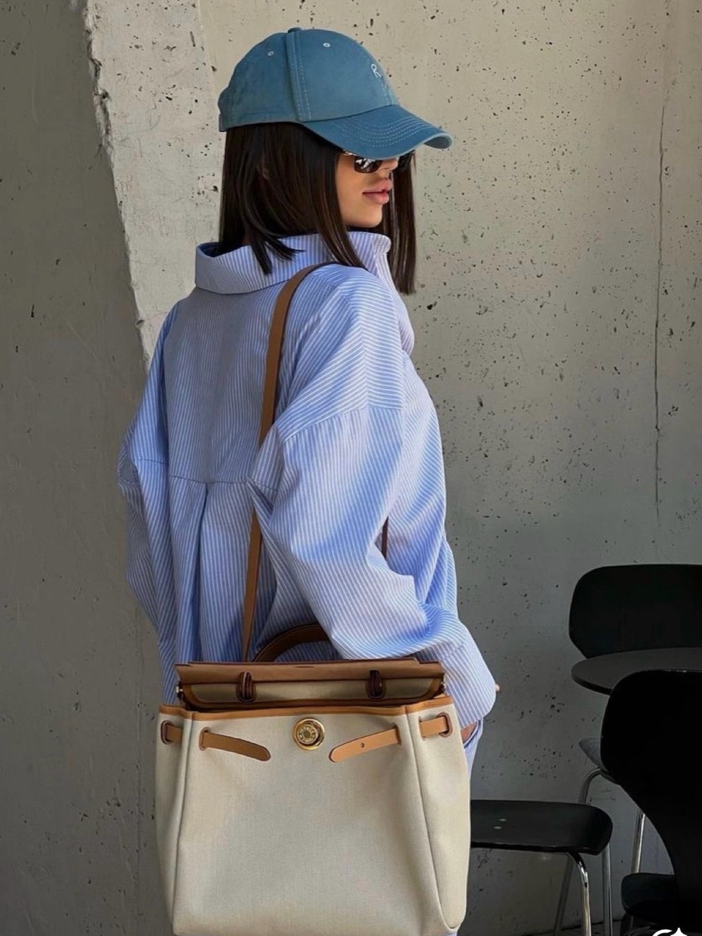 Cream Canvas and Brown Leather Top-Handle Briefcase with Silver Hardware